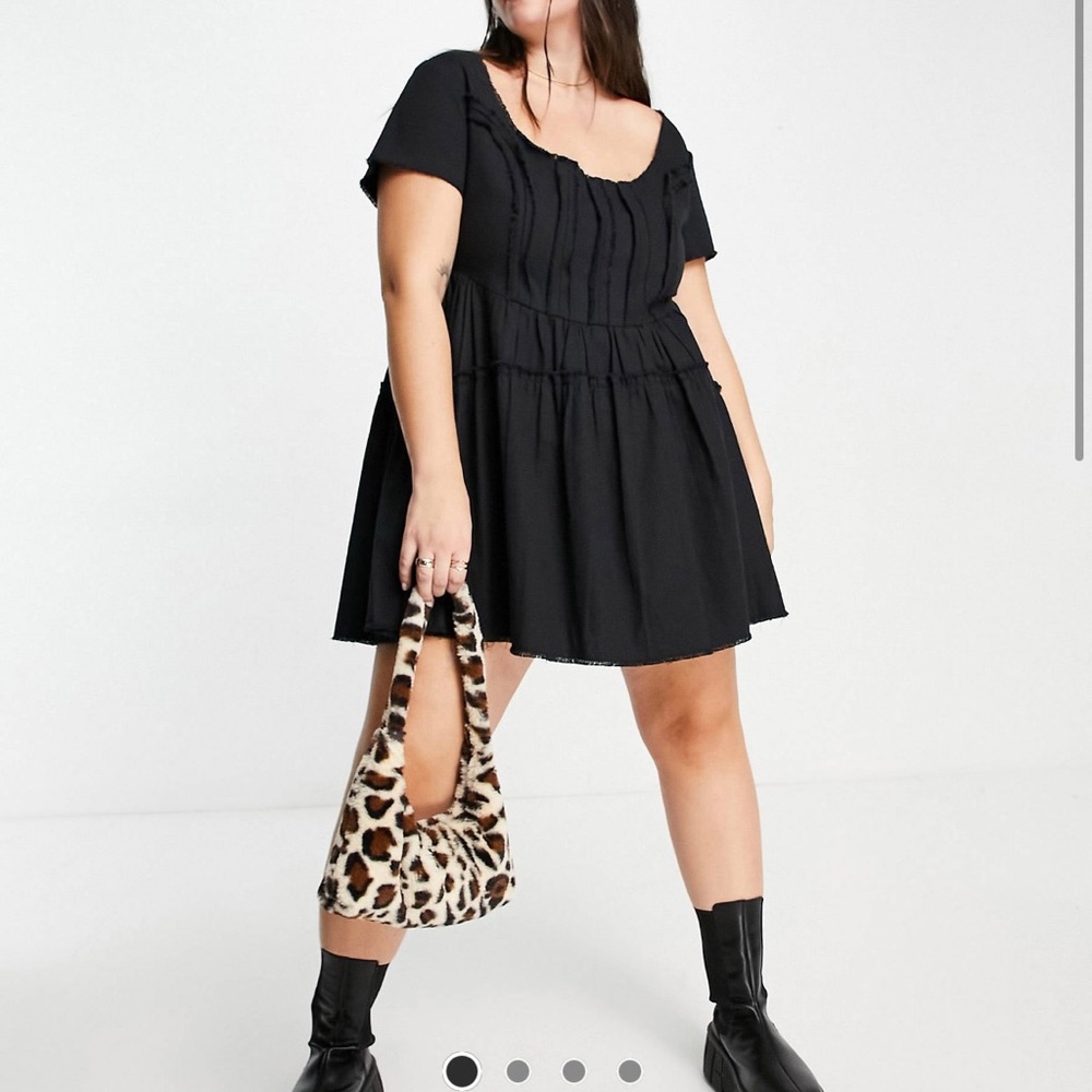 ASOS DESIGN CURVE twill square neck mini corset dress with raw edge detail - blk